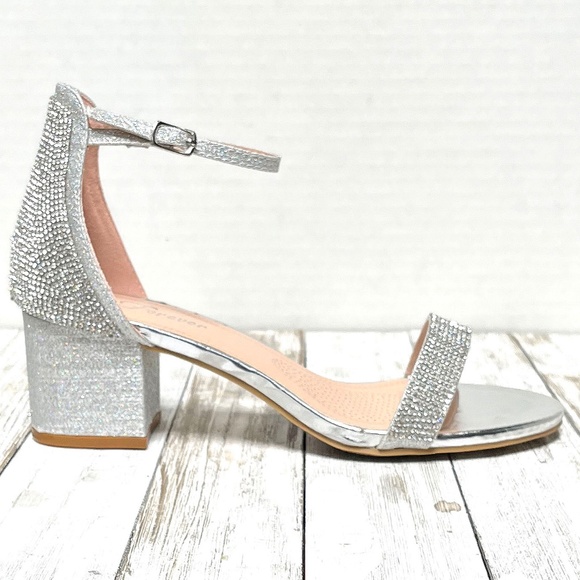 Golden Rhinestone Low Heel Sandal